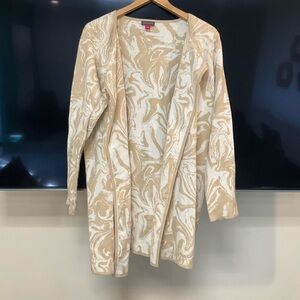 Vince Camuto Tan and Cream Cotton Cardigan Large